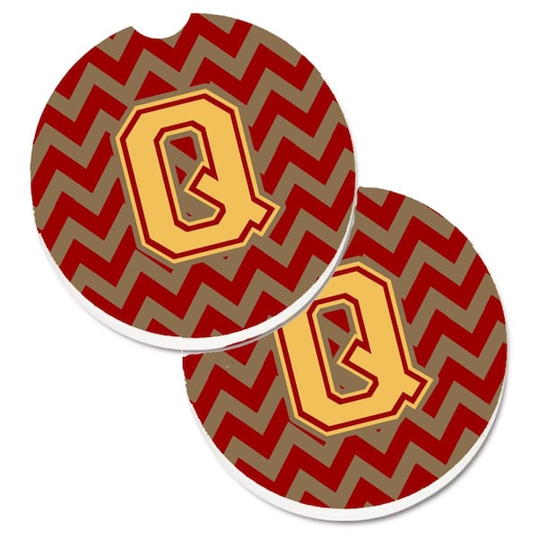 Carolines Treasures Letter Q Chevron Garnet and Gold Cup Holder Car Coaster, PK2 CJ1048-QCARC - main
